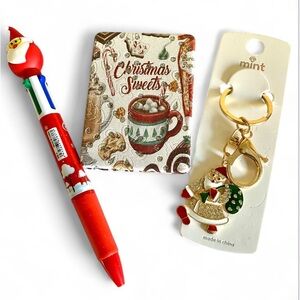 Christmas Pen, double compact mirror, and Keychain Set All three NEW